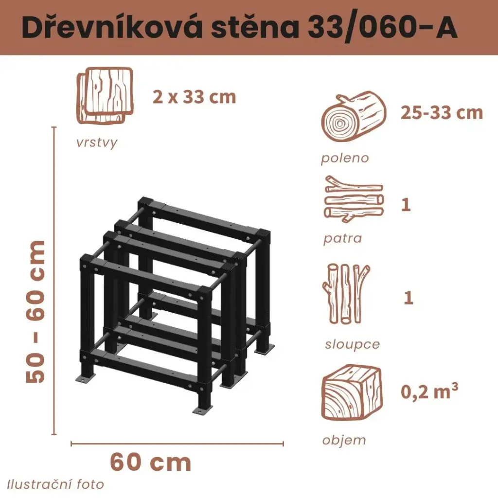 [2x33/060-A] Dřevníková stěna 33/060 cm dvojitá  (50 cm, 1 patro)