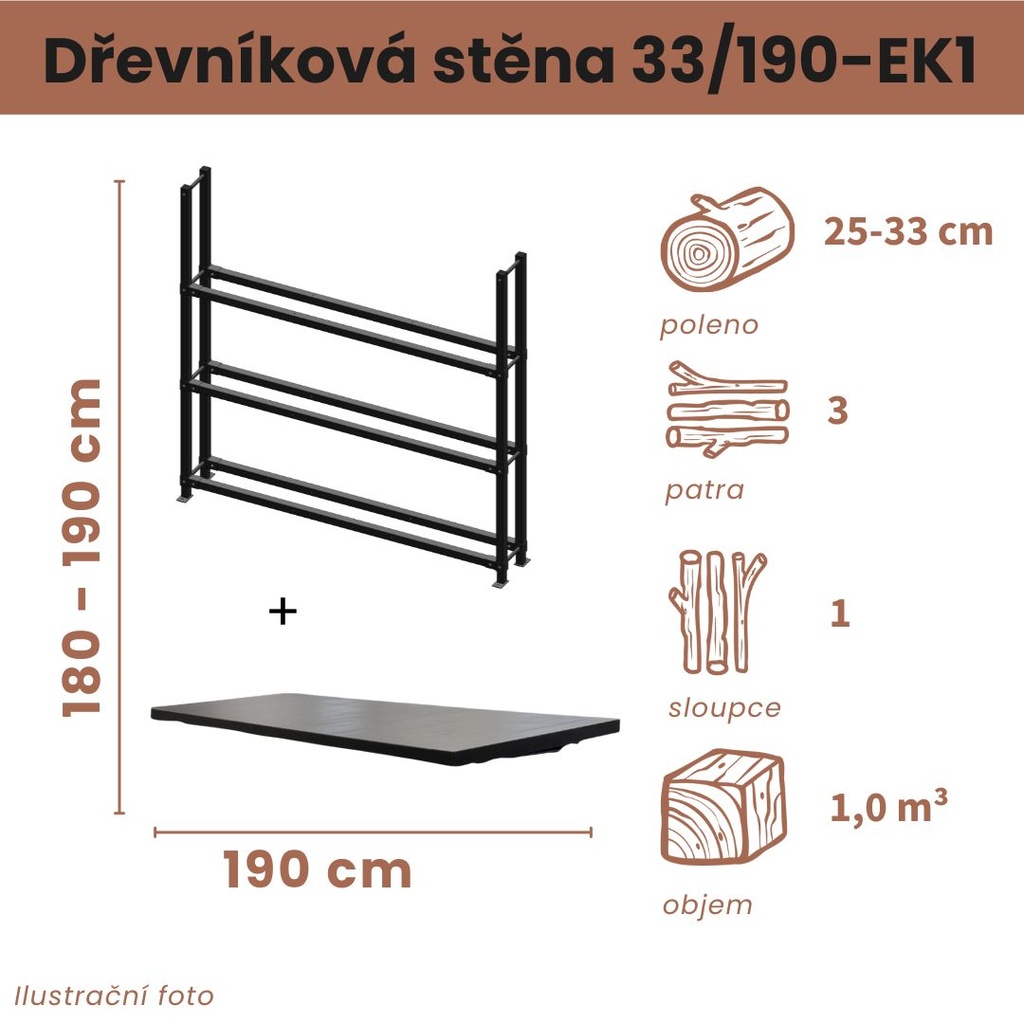 [33/190-EK1] Dřevníková stěna 33/190 cm se skloněnou nerezovou střechou