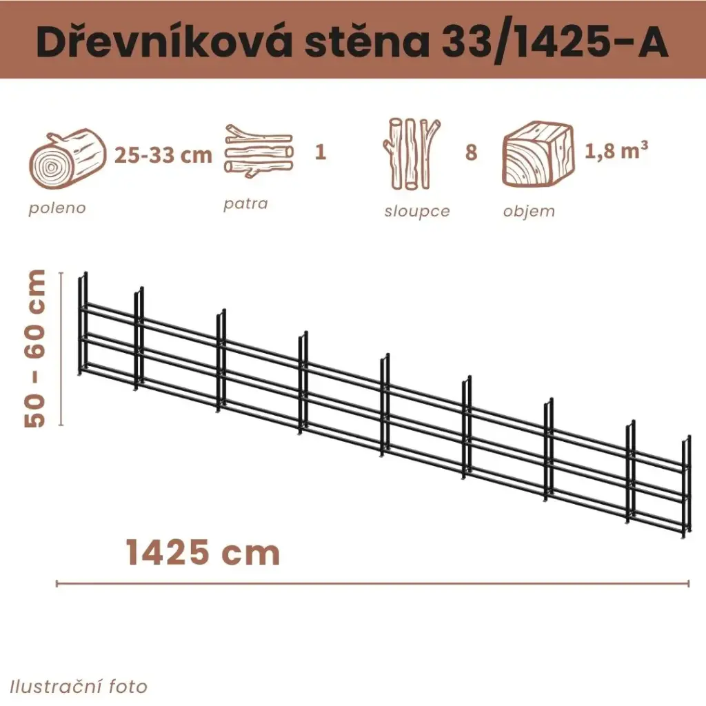 [33/1425-A] Dřevníková stěna 33/1425 cm (50 cm, 1 patro)