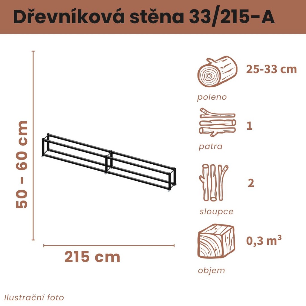[33/215-A] Dřevníková stěna 33/215 cm (50 cm, 1 patro)